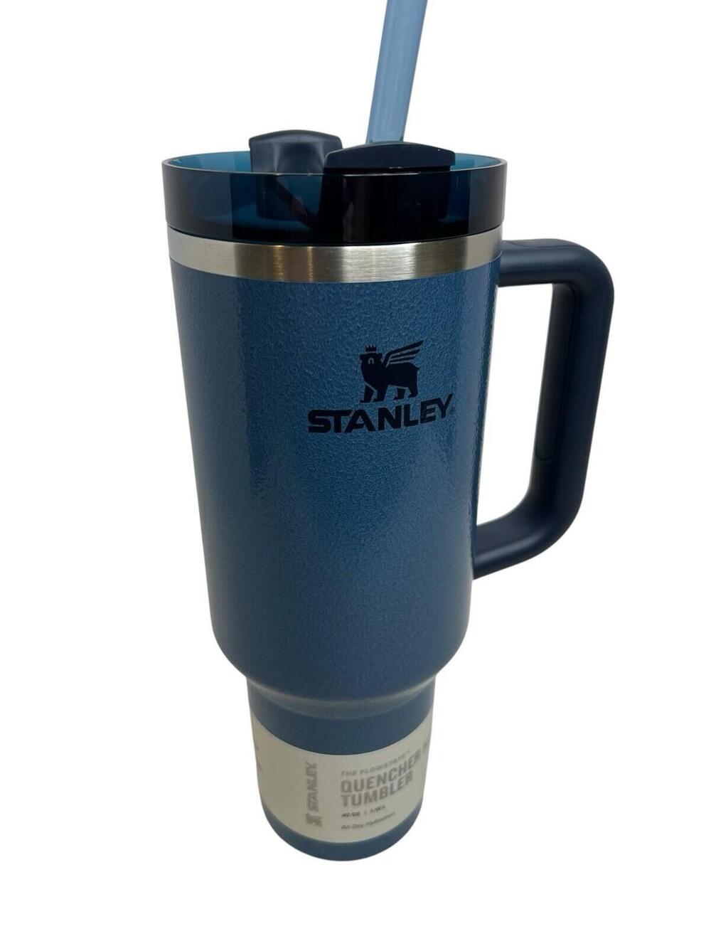 Stanley Quencher Tumbler Hammertone Blue 40 oz Stainless Steel Handle Lid Straw
